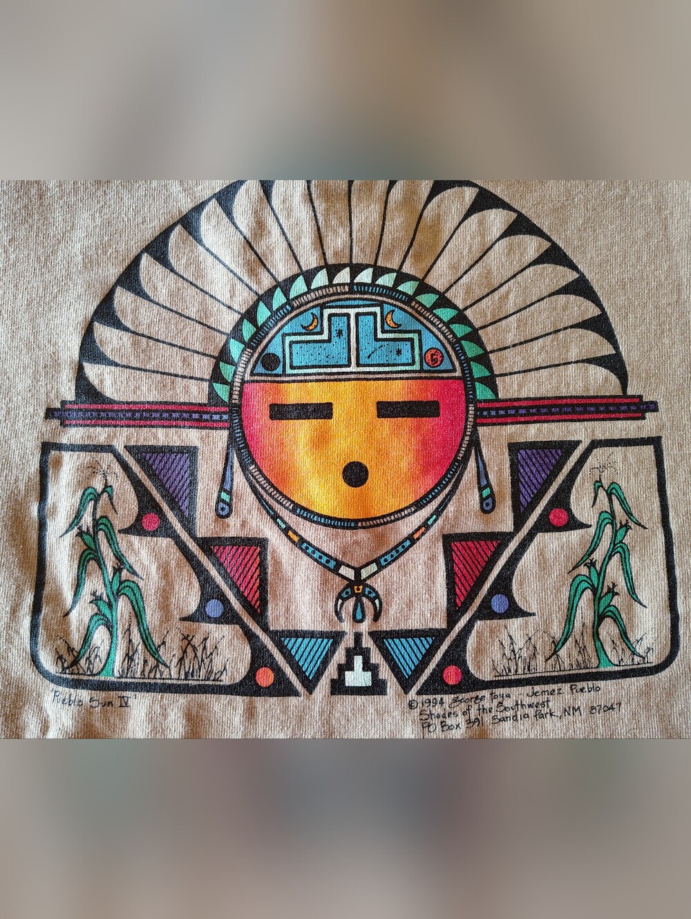Vintage 90's Shades of the Southwest Graphic Tee — Sunface Medallion, Beige XL